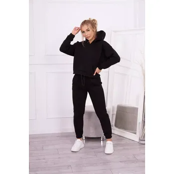 Dámská halenka Zateplená souprava s mikinou vázanou ve spodní části černé barvy UNI