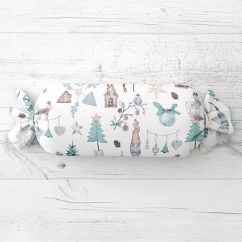 Dekorativní polštářek Polštář válec bonbon Sandra SA-662 Modro-zeleno-hnědý vánoční vzor 15x40 cm