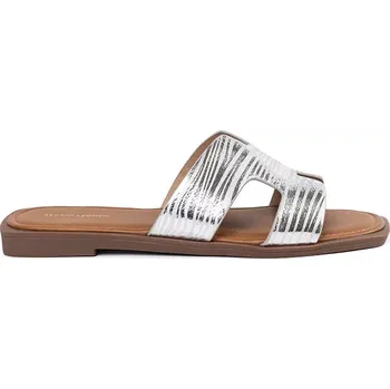 Dámské žabky Trendy stříbrné nazouváky dámské na plochém podpatku 41