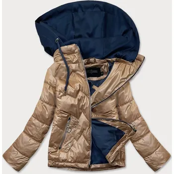 Karamelovo/modrá dámská bunda s kapucí (BH2003BIG) odstíny modré 48