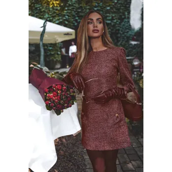 Dámské šaty M870 Tweed mini šaty - bordó EU M