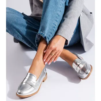 Dámské mokasíny Trendy mokasíny stříbrné dámské bez podpatku 37