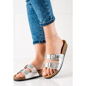 Dámské žabky Luxusní dámské šedo-stříbrné nazouváky bez podpatku 38