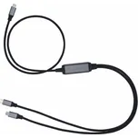 Kabel C-TECH USB Type-C PD 100W power splitter, 0,7m + 2x0,5m, černý
