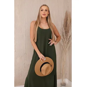 Dámské šaty Dlouhé šaty bez ramínek khaki UNI