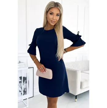 Dámské šaty 217-8 NEVA Trapézové šaty s rozšířenými rukávy - ZELENÉ M