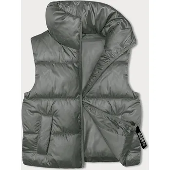 Dámská vesta Krátká dámská vesta v khaki barvě se stojáčkem (B8245-11) odstíny zelené XL (42)