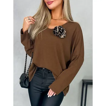 Dámská halenka Fashionweek Svetrová halenka s broží IT-ANOSI Barva: Mocca, Velikost: Universal