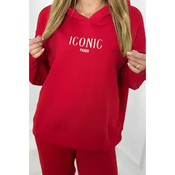 Dámská halenka Izolovaná bavlněná souprava, mikina s vyšívacími + kalhotami červený UNI