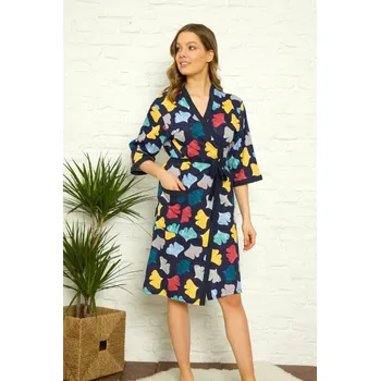 Dámský župan Dámský župan Y19260 tm. modrý s lístky - La Penna XXL