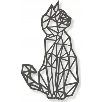 Obraz NÁSTĚNNÁ DEKORACE OBRAZ DÍROVANÝ ČERNÝ GEOMETRICKÝ KOČKA KOTĚ 3D VELKÝ 52CM