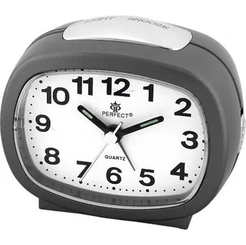 Budík Budík Ručičkový Šedý Snooze Podsvícení Na Baterie 9x8x6cm Perfect