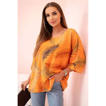 Dámská bavlněná halenka s lístky s ohrnovacími rukávy pomeranč UNI
