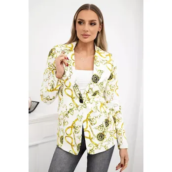 Bavlněná bunda s potiskem a knoflíkem ecru+žlutá XL