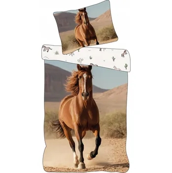 Povlečení POVLEČENÍ PRO MLÁDEŽ 140x200 HNĚDÝ KŮŇ KVĚTINY KONĚ 44