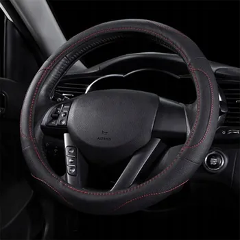 Autopotah Potah / Návlek na volant kožený černý s červenou nití Kůže 38 Cm