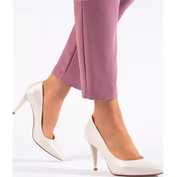 Dámské lodičky Praktické lodičky bílé dámské na širokém podpatku 40