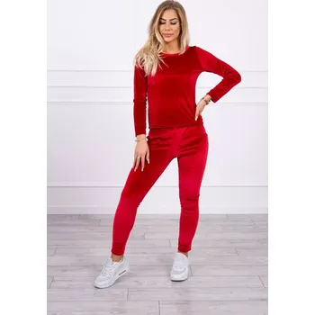 Dámská halenka Velurová souprava se záhyby na zadní straně červená UNI