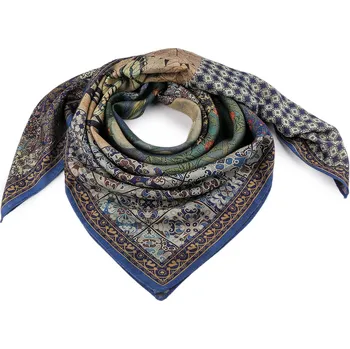 Módní doplněk Šátek oboustranný 90x90 cm Balení: 1 ks, Varianta: 1 béžová modrá tmavá - 8596475689205