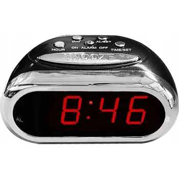 Budík Elektronický budík černý s funkcí odložení, napájení ze sítě, 13x6x9cm Perfect