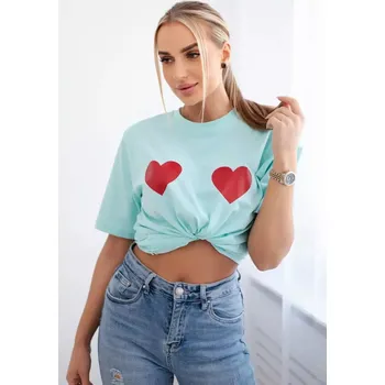 Dámská halenka Bavlněná halenka s potiskem srdce světlá máta UNI