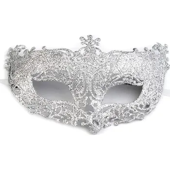 Karnevalová maska Karnevalová maska - škraboška s glitry - 1 stříbrná