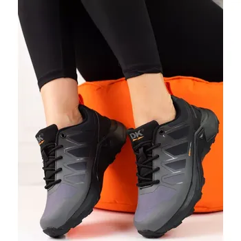 Dámské polobotky Pěkné trekingové boty dámské šedo-stříbrné bez podpatku 36