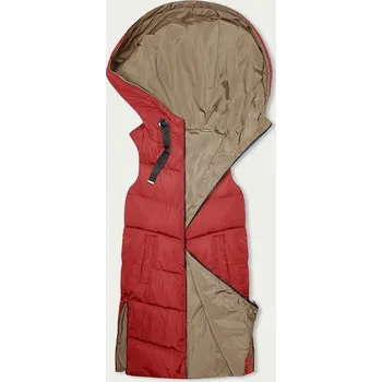 Dámská vesta Červeno-béžová dlouhá dámská oboustranná vesta (B8248-4) odcienie czerwieni 46