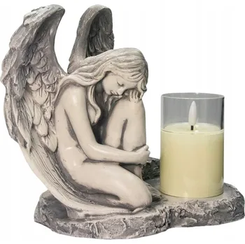 Smuteční dekorace Sádrový ANDĚL HŘBITOVNÍ SVÍČKA na HROB Hřbitov FIGURKA NÁHROBNÍ LED LAMPA Křídla