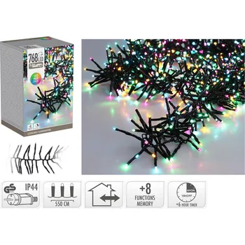 Vánoční dekorace osvětlení vánoční 5,5m 768LED duhová (MO, ORANŽ, RŮŽ), 8 funkcí