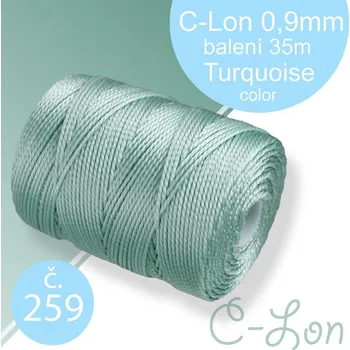 Nit Nylonová nit C-Lon pevná korálková nit. Barva 259 Turquoise. Síla nitě 0,9mm. Balení 35m na cívce.