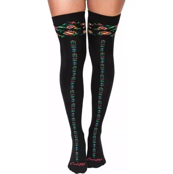 Dámské punčochy Dámské nadkolenky Kytička - 35-38 / černá