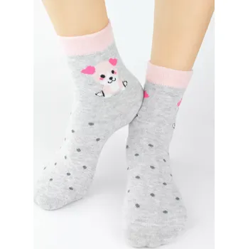 Dámské punčochy Dívčí ABS ponožky Pejsek - 19-22 / světle šedý melír