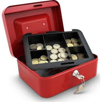 Pokladnička Červená pokladnička na mince/peníze 20 cm kovová schránka na drobnosti pevná M12726