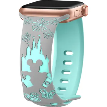 Příslušenství k chytrým hodinkám Řemínek gravírovaný myšák pro Apple Watch 42/44/45/46/49mm Barva: Šedo-tyrkysová