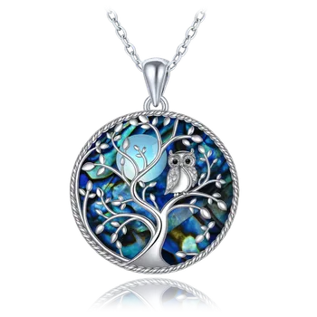 Náhrdelník 4181 MINET Stříbrný náhrdelník strom života se sovou s černými zirkony a perletí