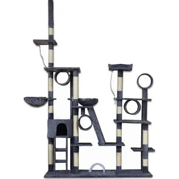 Tmavě šedé škrabadlo pro kočky sisalový strom věž 250 cm vysoké XXL M17037