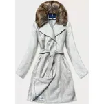 Šedý dámský kabát s kožešinou (JC241) odstíny šedé S (36)