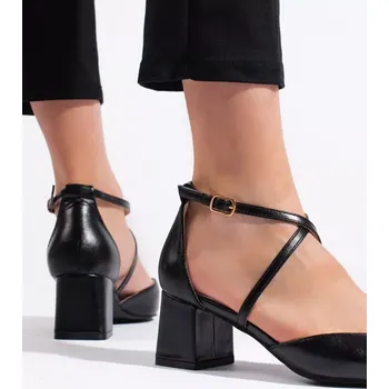 Dámské sandále Stylové černé sandály dámské na širokém podpatku 37