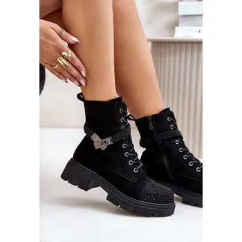 Dámské kozačky Zateplené kotníkové boty s ozdobou S.Barski HY42-281 Barva: Černá, Velikost: 38