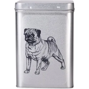 Dóza na potraviny Plechová dóza s obrázkem psa plemene mops