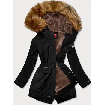 Černá dámská zimní bunda parka s kožešinovou podšívkou (m21312) odstíny černé XL (42)