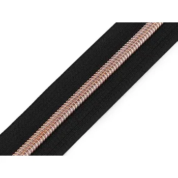 Zip Zip spirálový No 5 s metalickými zoubky metráž - 6 černá růžovozlatá