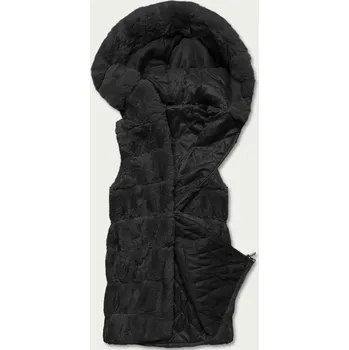 Dámská vesta Černá kožešinová vesta s kapucí (B8059-1) odstíny černé XL (42)