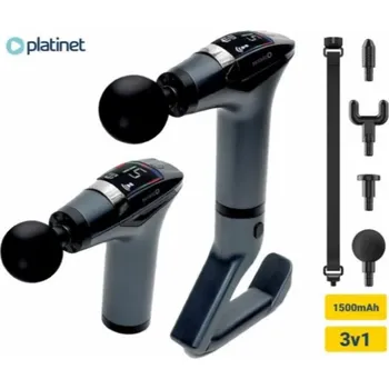 Masážní přístroj PLATINET MASÁŽNÍ PISTOLE 1500 mAh, 2400-3200 otáček za minutu, 4 nástavce, pás