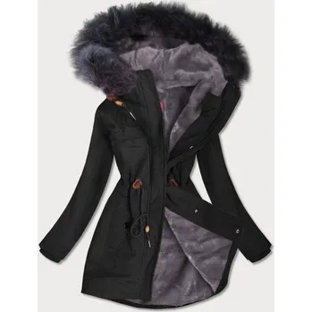 Dámská bunda Černo-šedá dámská voděodolná bunda parka s kožešinovou podšívkou (m-933) odstíny černé XXL (44)