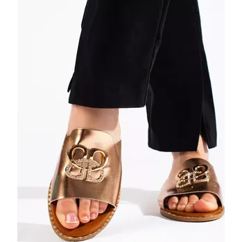 Dámské žabky Moderní zlaté dámské nazouváky bez podpatku 37