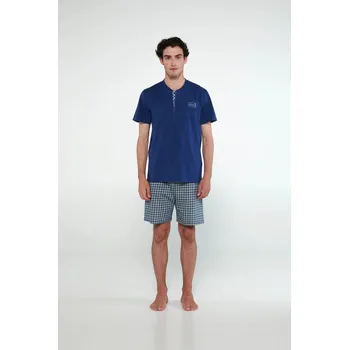 Pánské pyžamo Pyžamo s knoflíkovou légou 20690 - Vamp M modrá