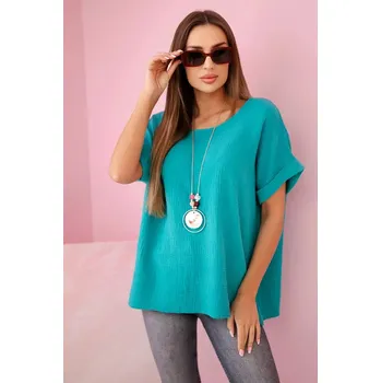 Dámská halenka Mušelínová halenka s náhrdelníkem světle modrozelená UNI