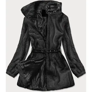 Černá kožešinová bunda se stojáčkem (GSQ2228) odstíny černé XL (42)